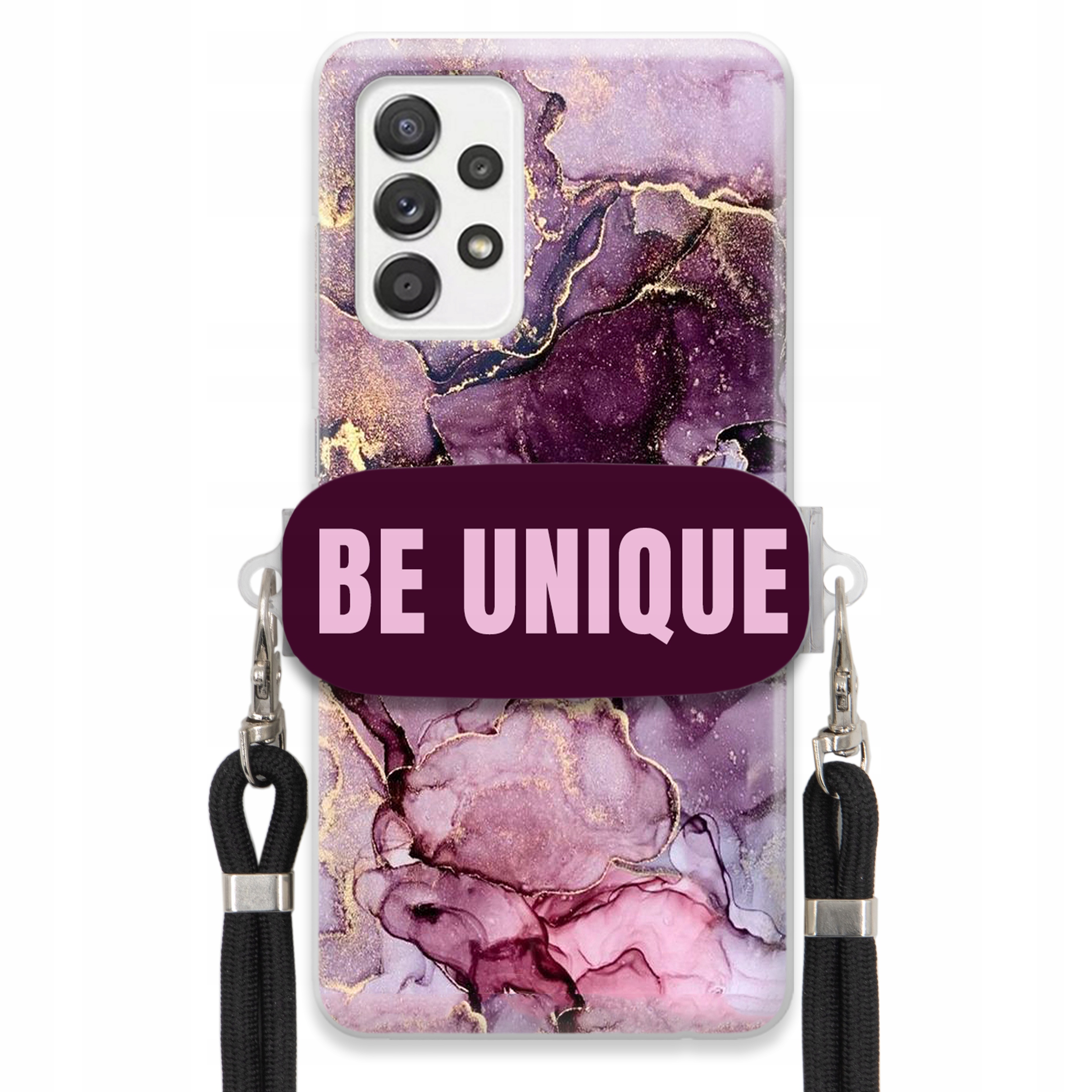 Puzdro pre Samsung A52 4G držiak na šnúrku Čierna Fialová Mramor Be Unique