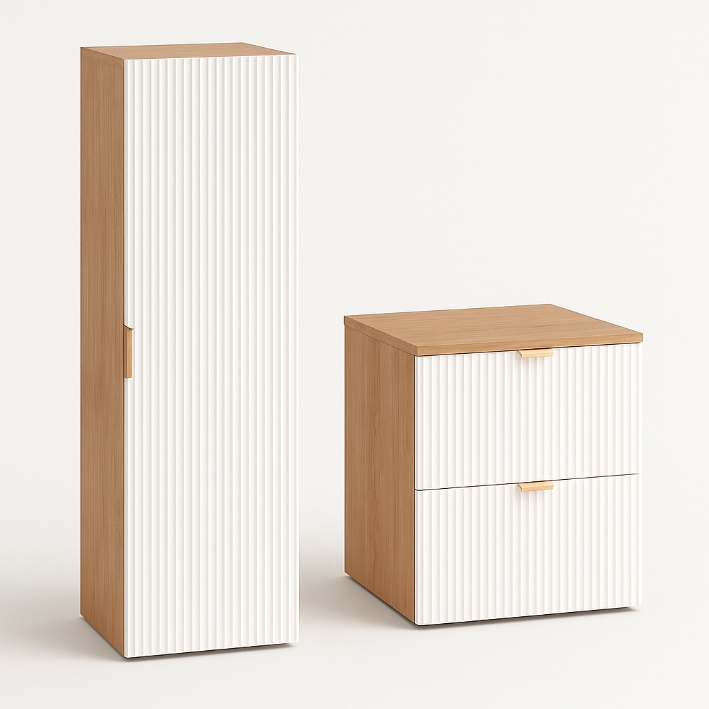 Sada: 60 cm skříňka se 2 zásuvkami sloupek 120 cm bílá/ořech Willy