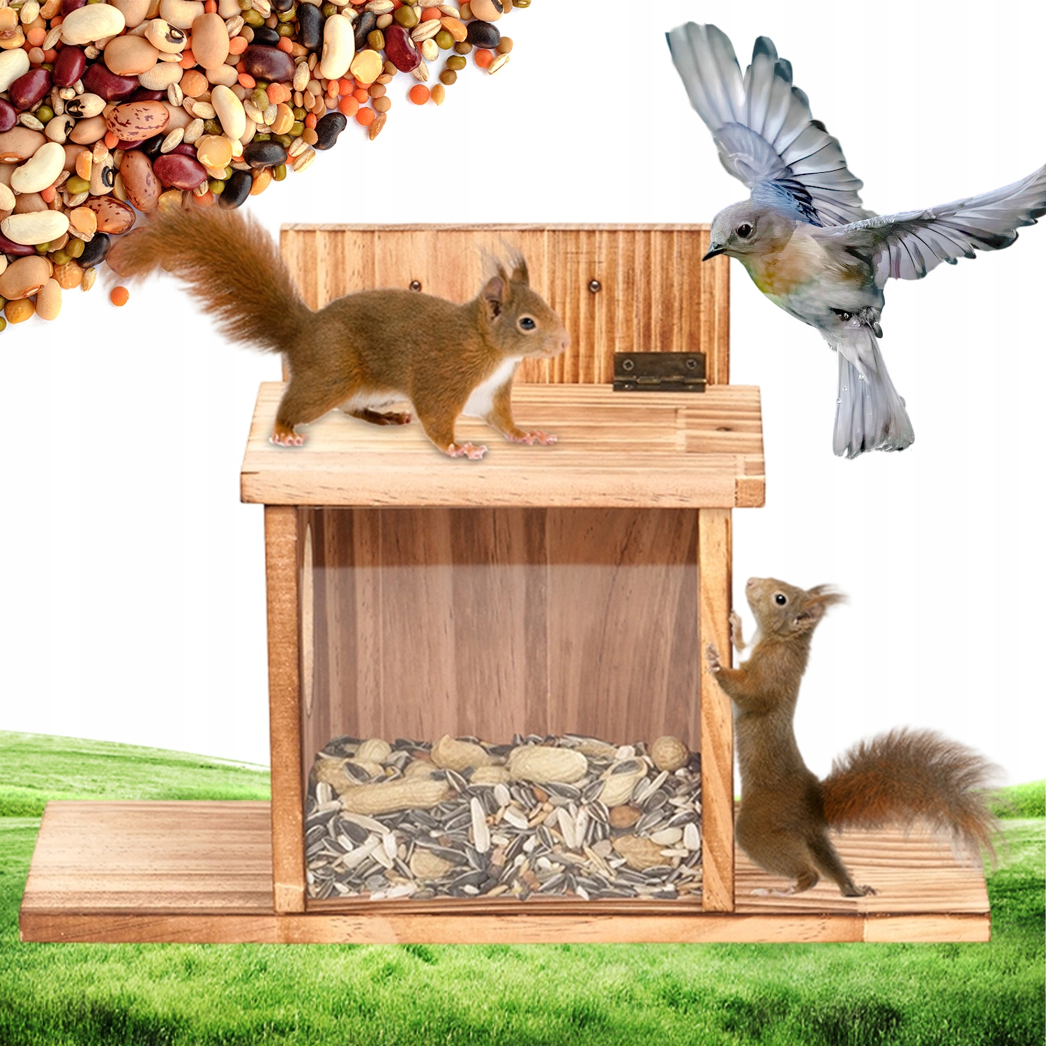 Levně Závěsný domeček pro veverky, krmítko ze dřeva akryl. snadná montáž