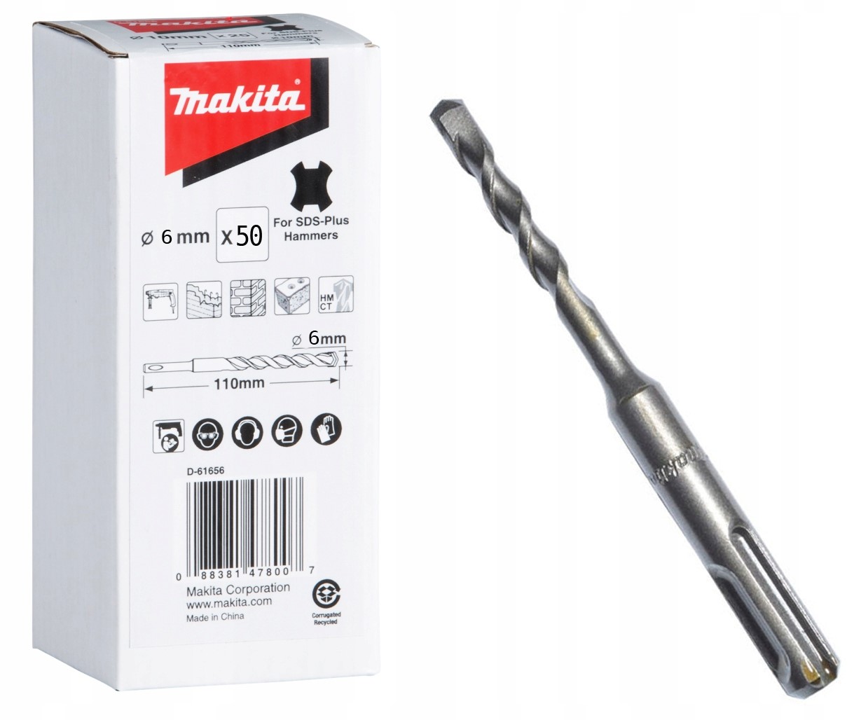 Makita Wiertło Do Betonu Sds-plus 6x110mm Zestaw Wierteł 50 Sztuk D-61628