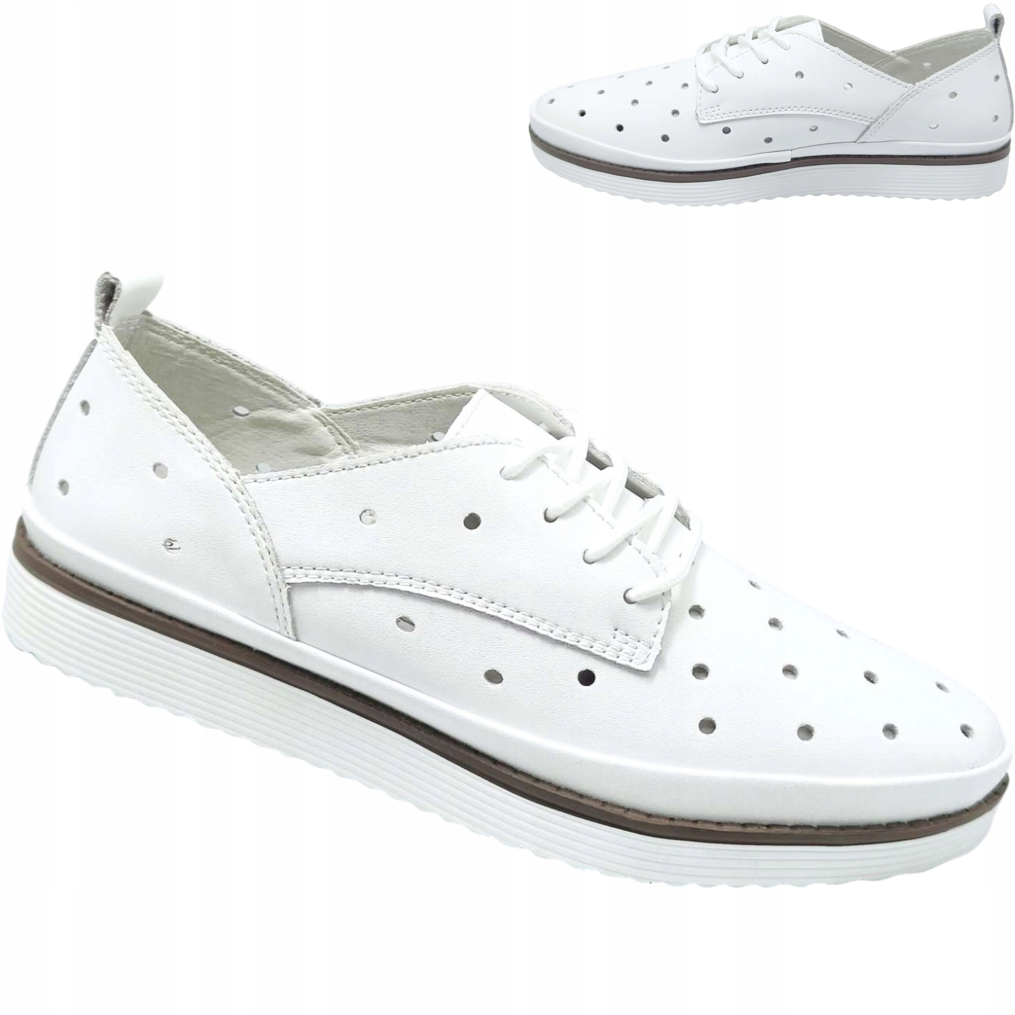 Dámské polobotky Kožené Tenisky Barski Ažurové Ploché Pohodlné Bílé 37