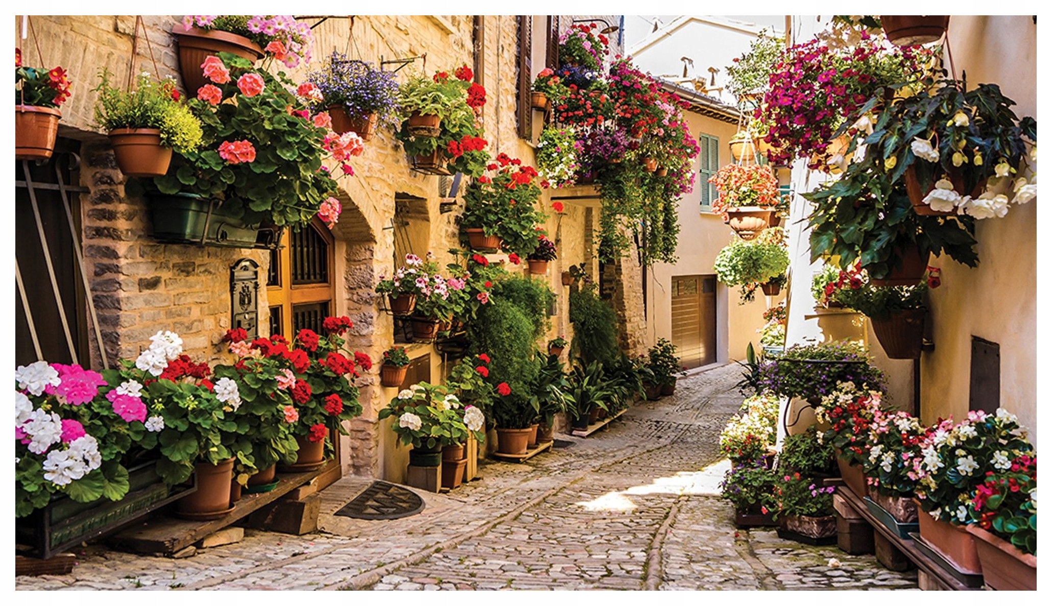 Vliesová fototapeta Ulička v květech, dlažba, Slunce, Evropa 416x254 lepidlo