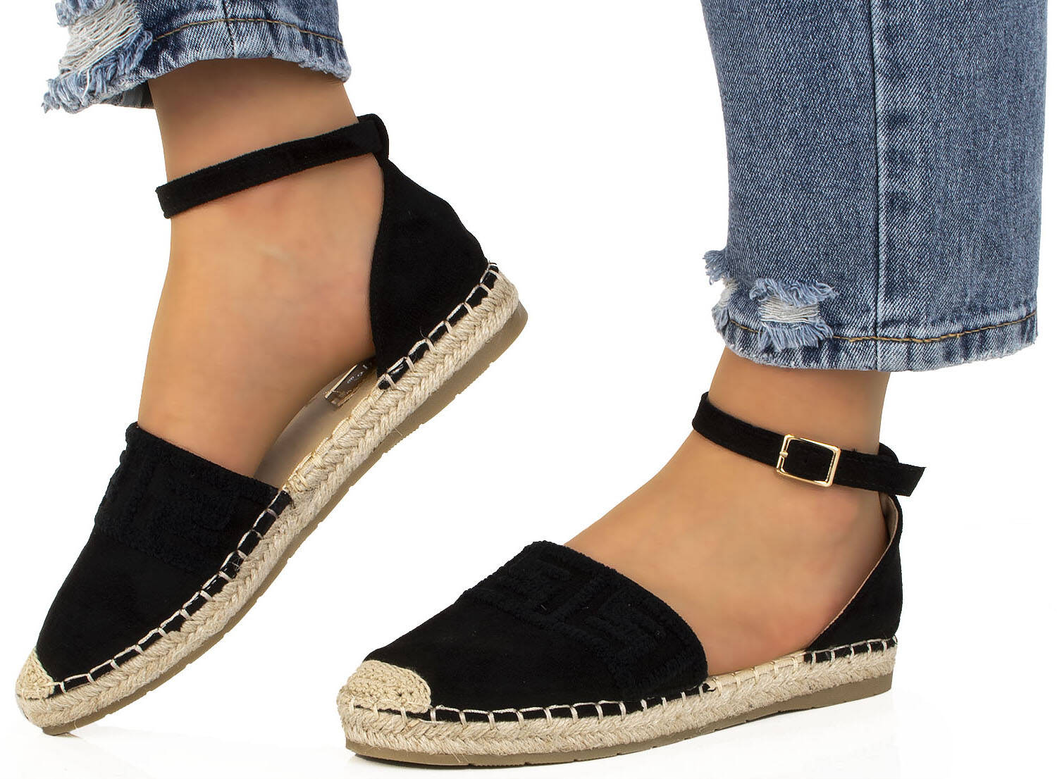 SANDAŁY ESPADRYLE CZARNE WIĄZANE AŻUROWE 38