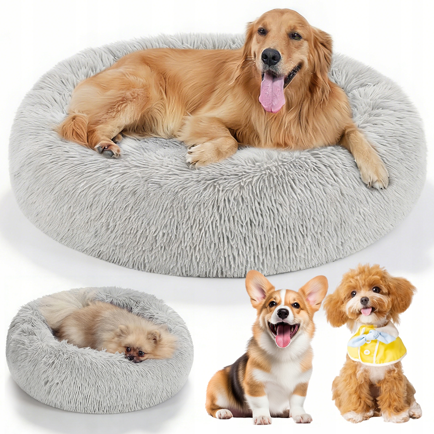 Levně Kulatý Tvar Pelíšek Pro Psa Kočku Chlupaté Měkké Potah Šedé