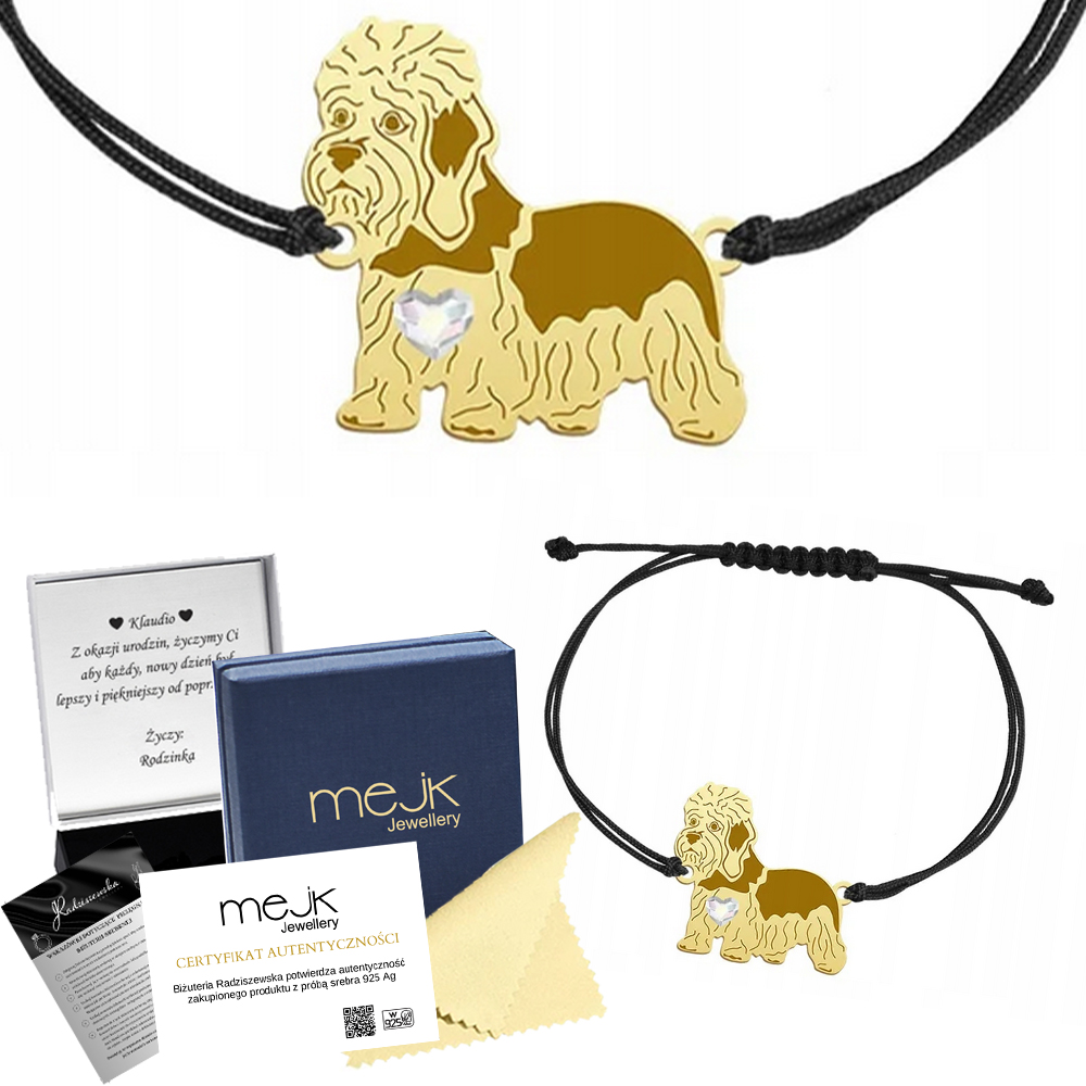 Zlatý náramek se psem Dandie Dinmont Terrier 925 Šperky Gravírování Bonus