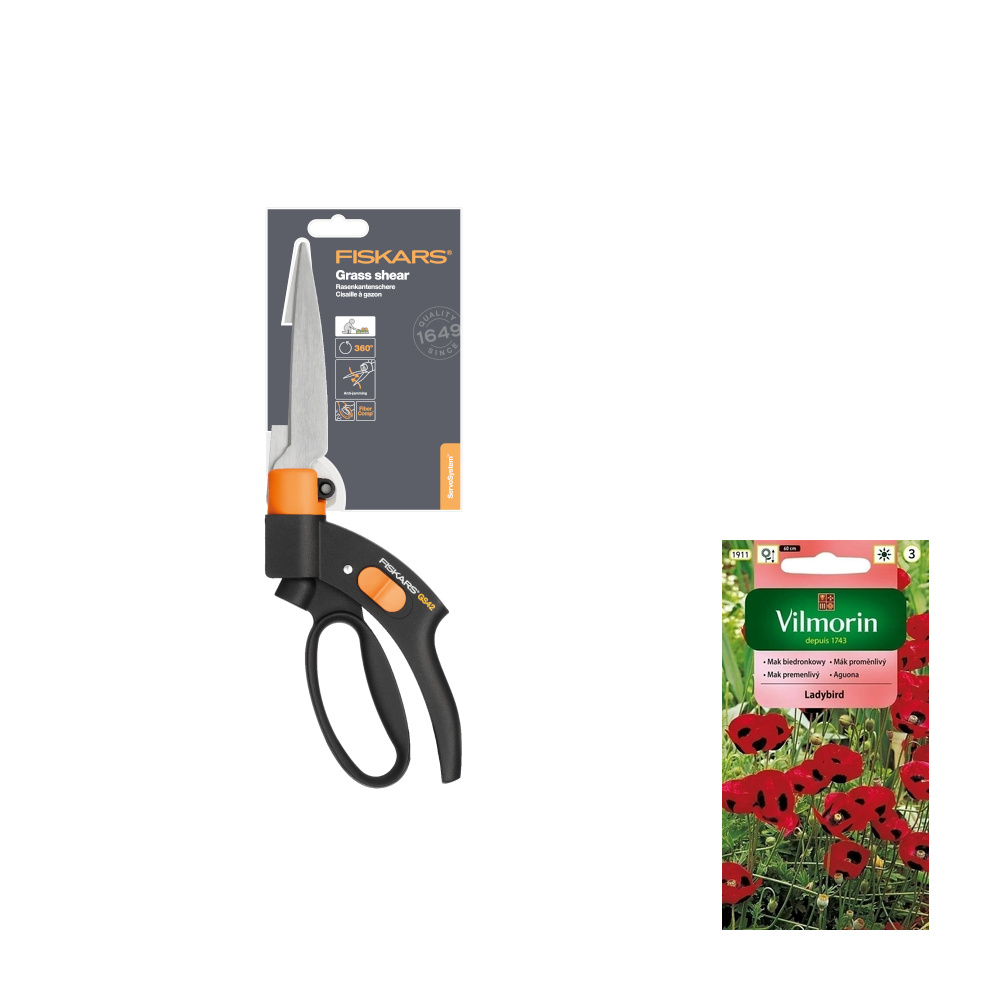 Fiskars Servo GS42 Nůžky na stříhání trávy +dárek semena