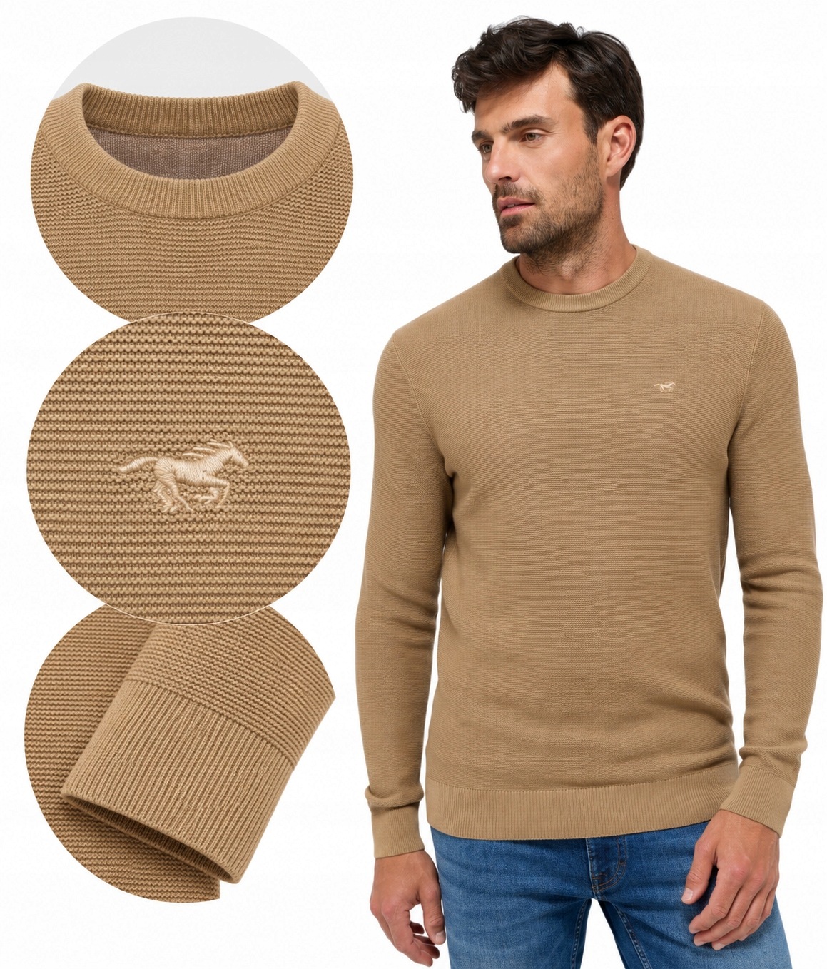 Mustang Pánský svetr Elliot Béžová Regular 100% Bavlna Kulatý výstřih 4XL