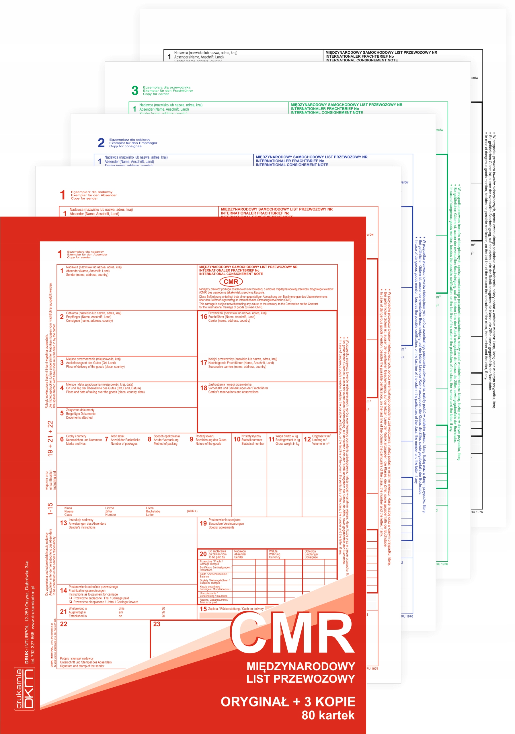 

List Przewozowy Cmr 40k,1+3,10kpl.+dane firmy logo