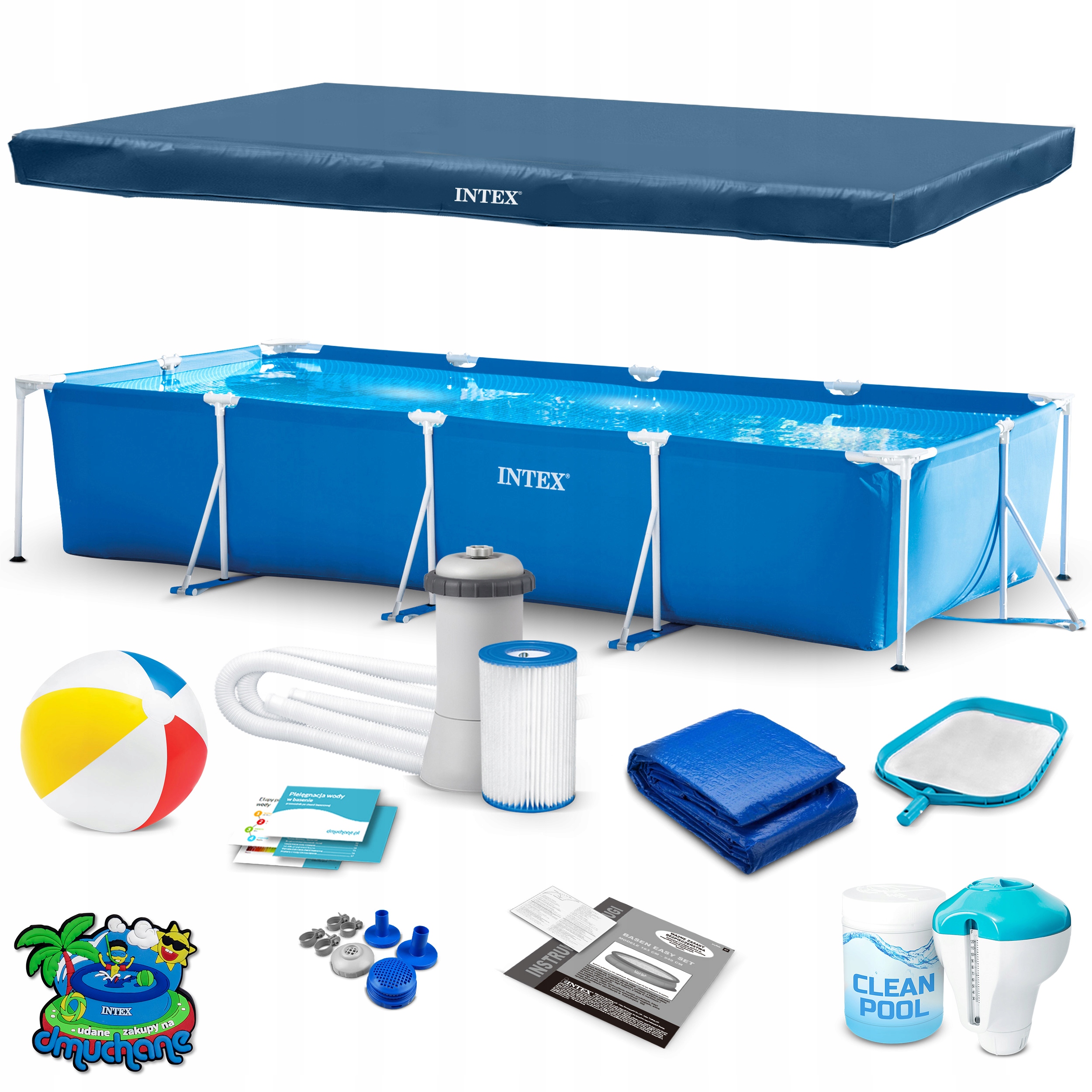 

Basen Ogrodowy Stelażowy Intex 450x220 zestaw 16w1