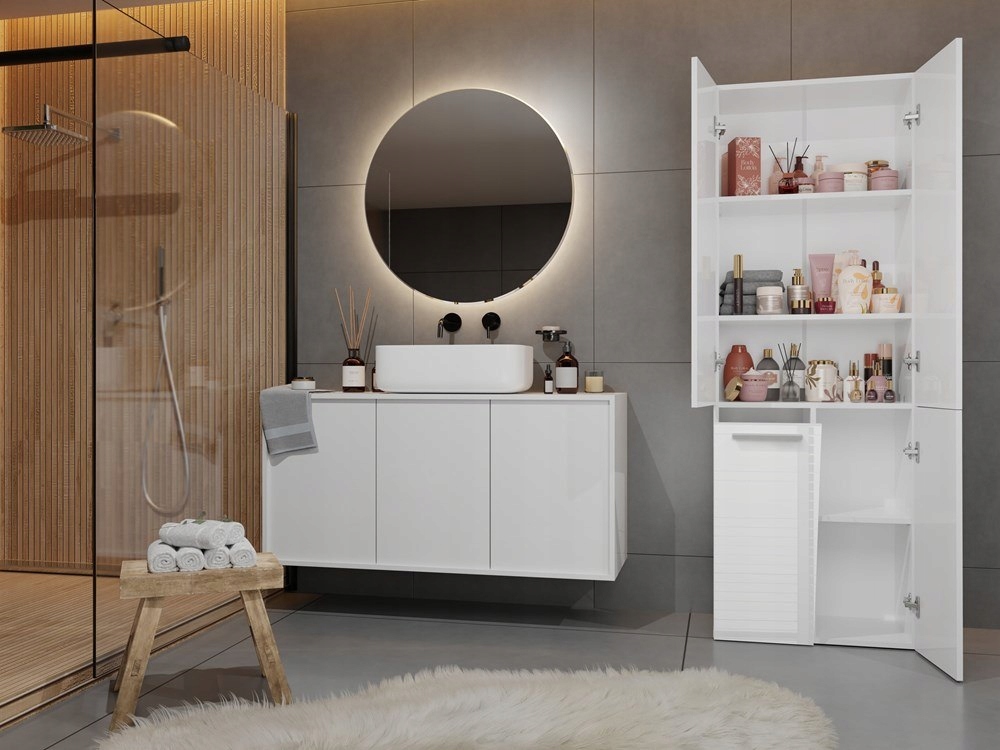 SZAFKA ŁAZIENKOWA REGAŁ Z KOSZEM NA PRANIE 60cm Głębokość mebla 30 cm