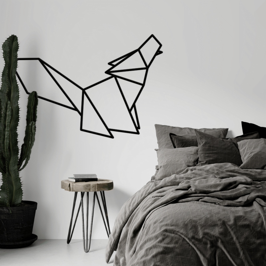 Vlk dřevěná dekorace Origami 70 cm na zeď