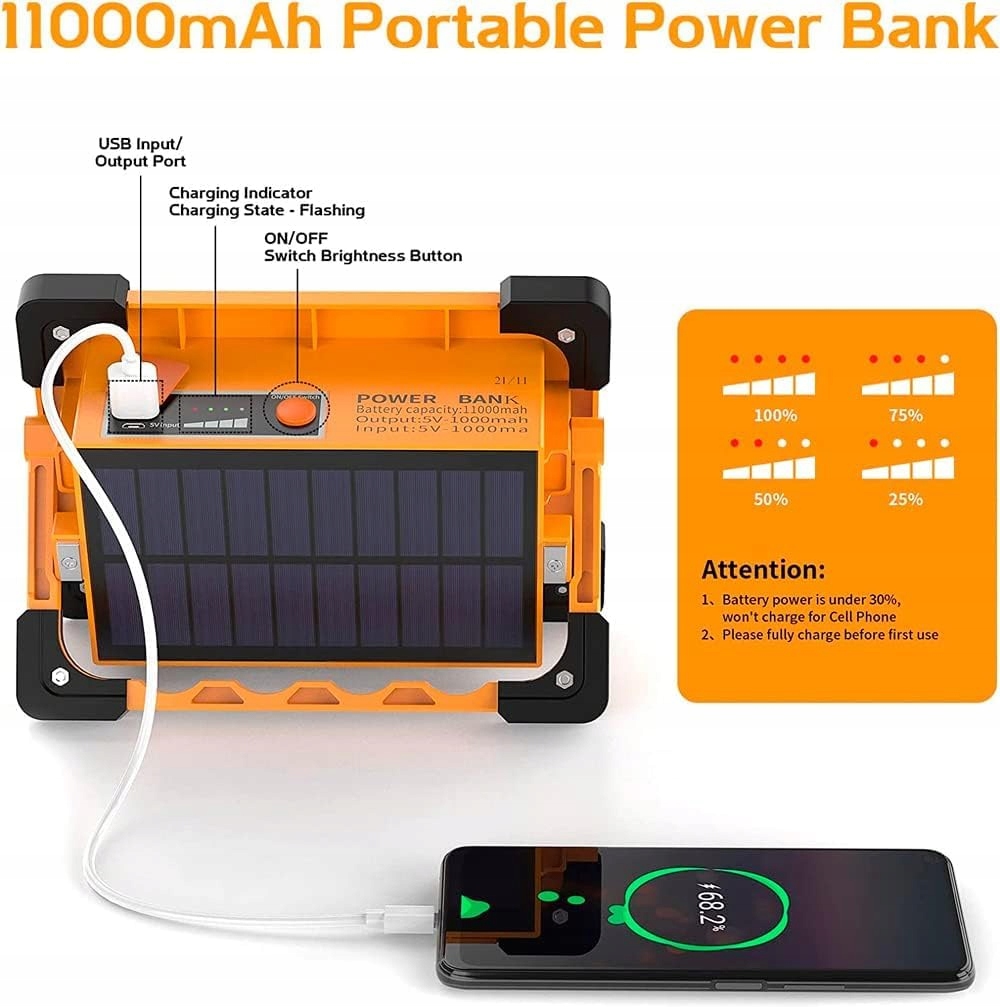 LEDME M LED Solarny PowerBank Lampa LED 2700 Lumen USB Solar Camping Garaż — miniatura 5