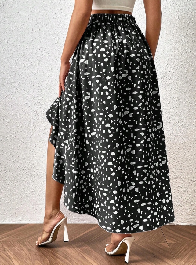 ASYMETRYCZNA SPÓDNICA LETNIA NADRUK FALBANA M Model KM1