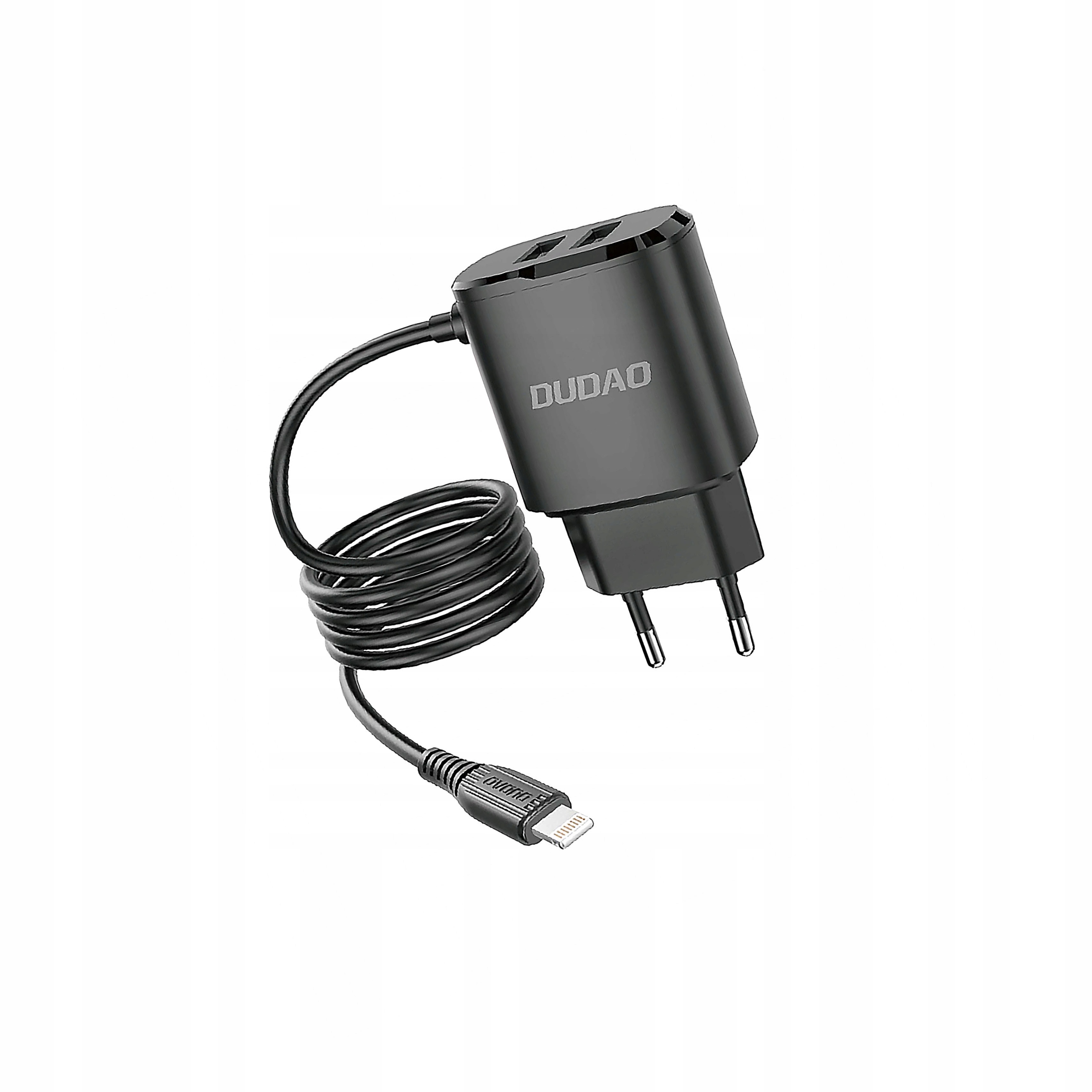 Dudao ładowarka sieciowa 2x Usb z wbudowanym kablem Lightning 12 W czarny
