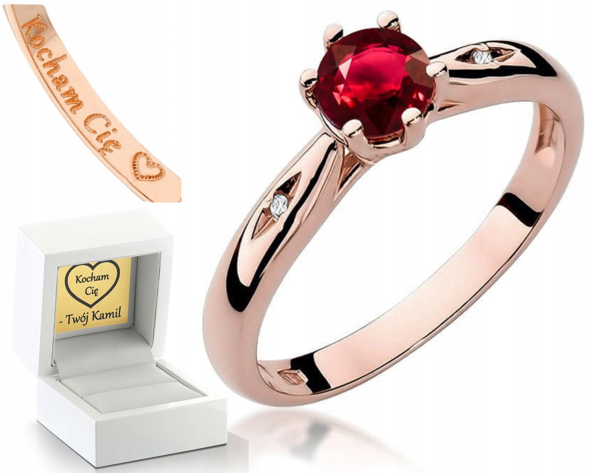 Prstýnek Z Růžového Zlata Rubín A Brilianty 585