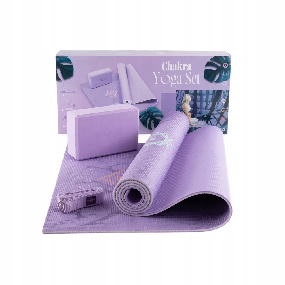 Zestaw do jogi myga Chakra Yoga Set: mata, klocek, pasek