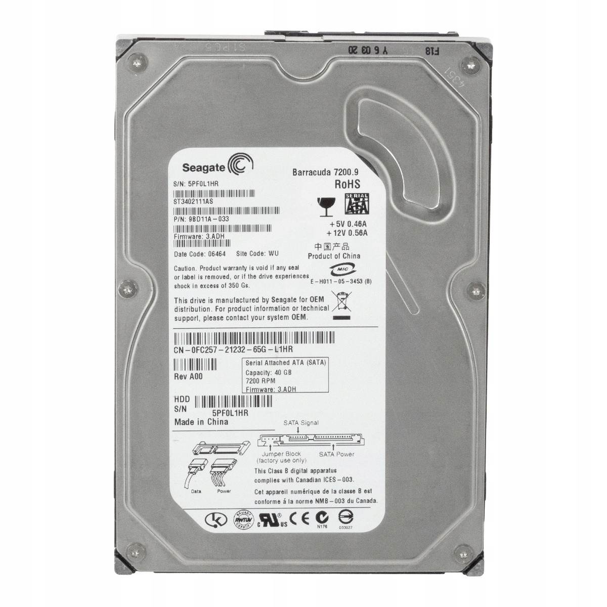 Dell 0FC257 40GB 7.2K 2MB Sata II 3.5'' ST3402111AS