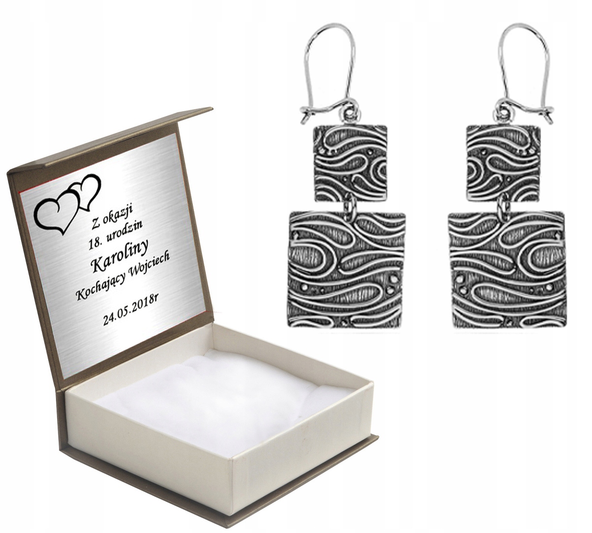 

Kolczyki Srebrne Długie Wiszące Kwadraty +grawer