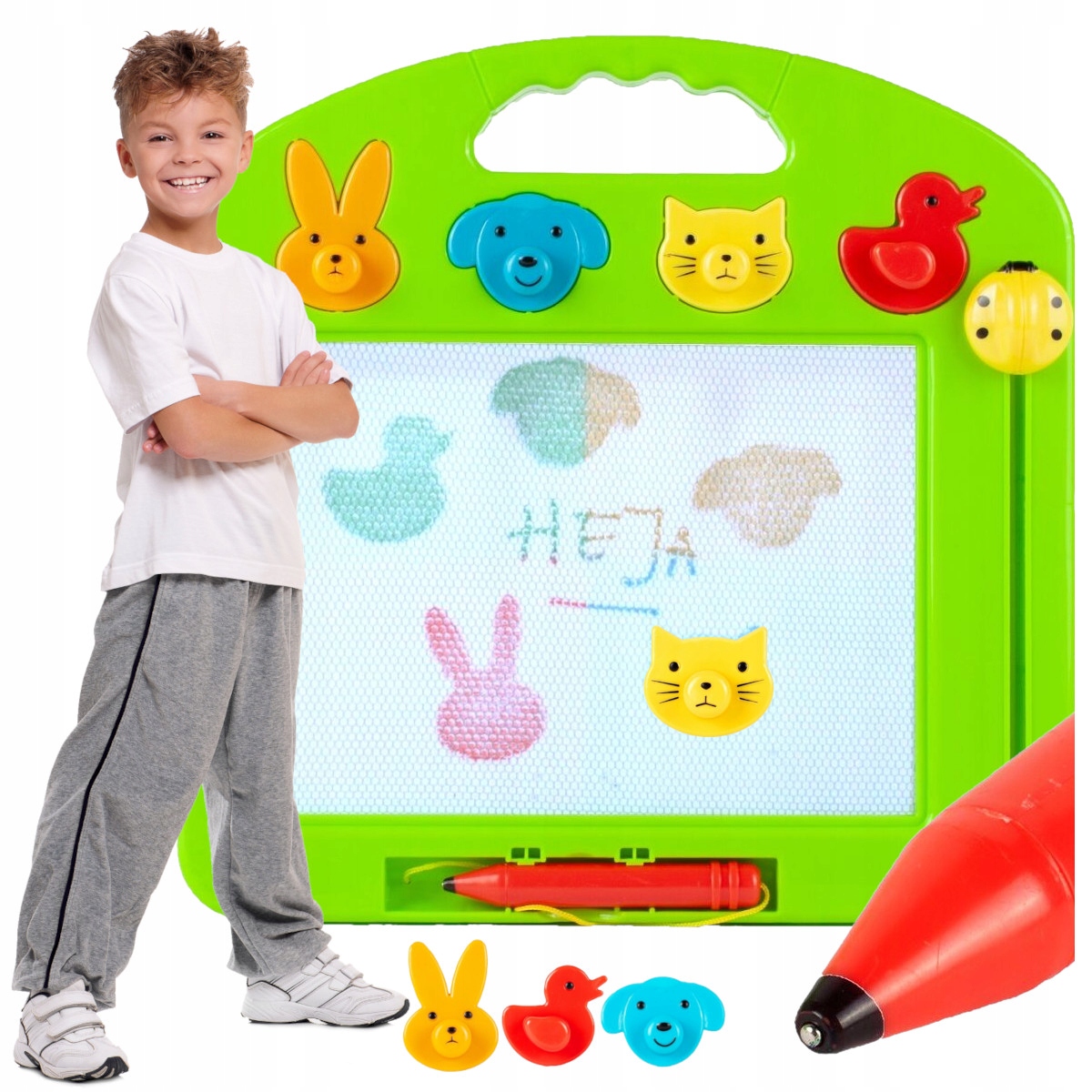 Znikopis Tablica Magnetyczna z Długopisem KOLOROWE RYSUNKI + 4 Pieczątki Głębokość produktu 3 cm