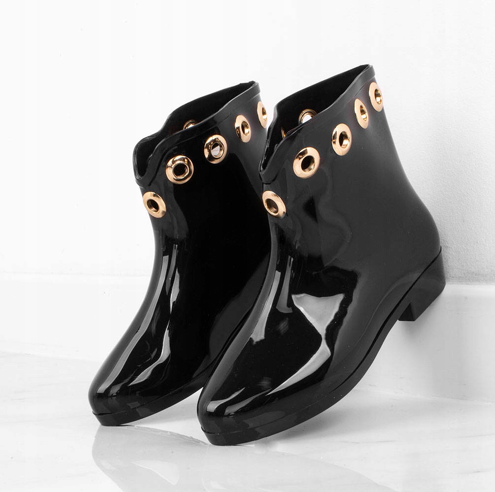 5836 CZARNE KRÓTKIE KALOSZE BOTKI BŁYSZCZĄCE 37 Wysokość za kostkę