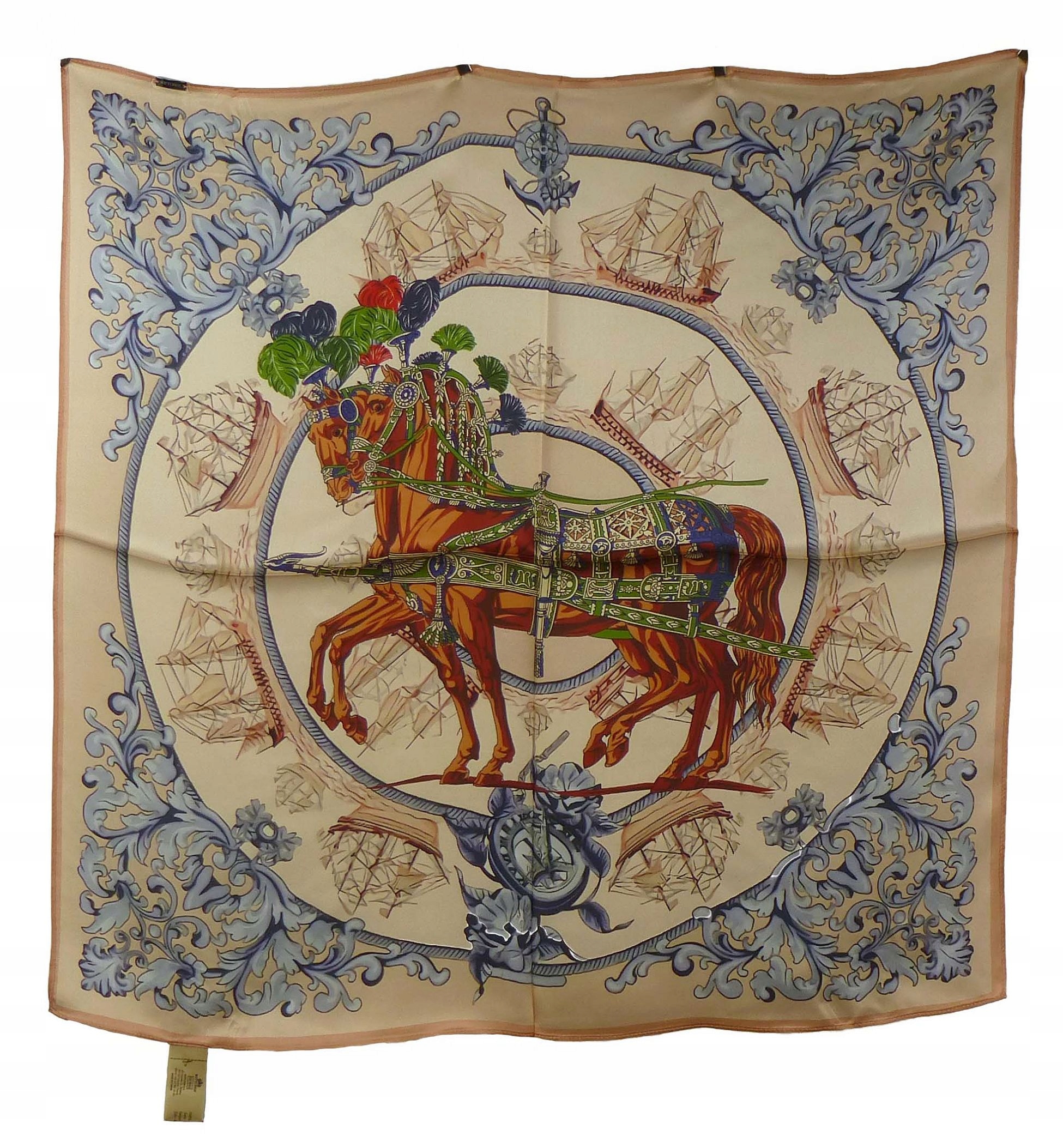 Velký hedvábný šátek Wittchen okázalý hřebec, plachetnice a modré vavříny