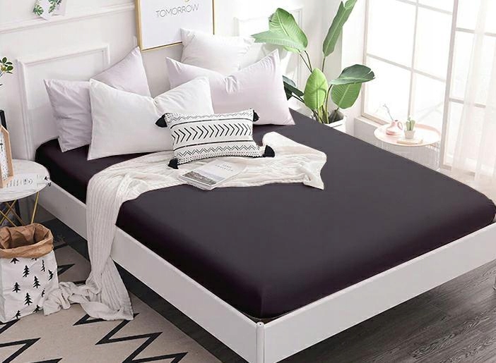 Prześcieradło JERSEY bawełniane z gumką 90x200 ciemny szary DEN Stan opakowania oryginalne