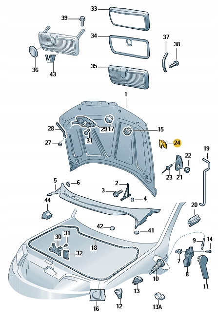 MOCOWANIE PODPORA UCHWYT PATYKA MASKI 6Y0823397A Numer katalogowy części 6Y0823397A