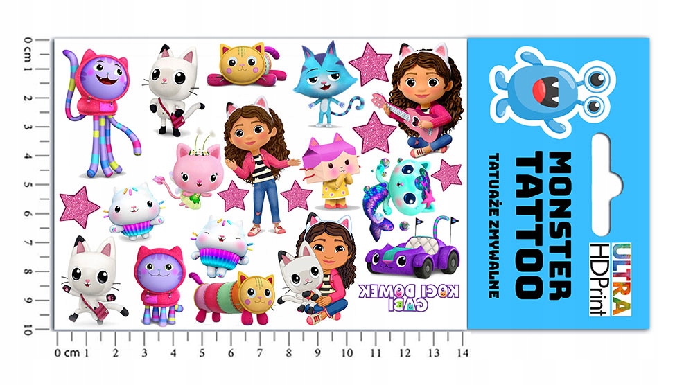 ZESTAW 3W1 KOSZULKA DLA DZIECI TATUAŻE NAKLEJKI KOCI DOMEK GABI 128 JAKOŚĆ Kolor dominujący inny