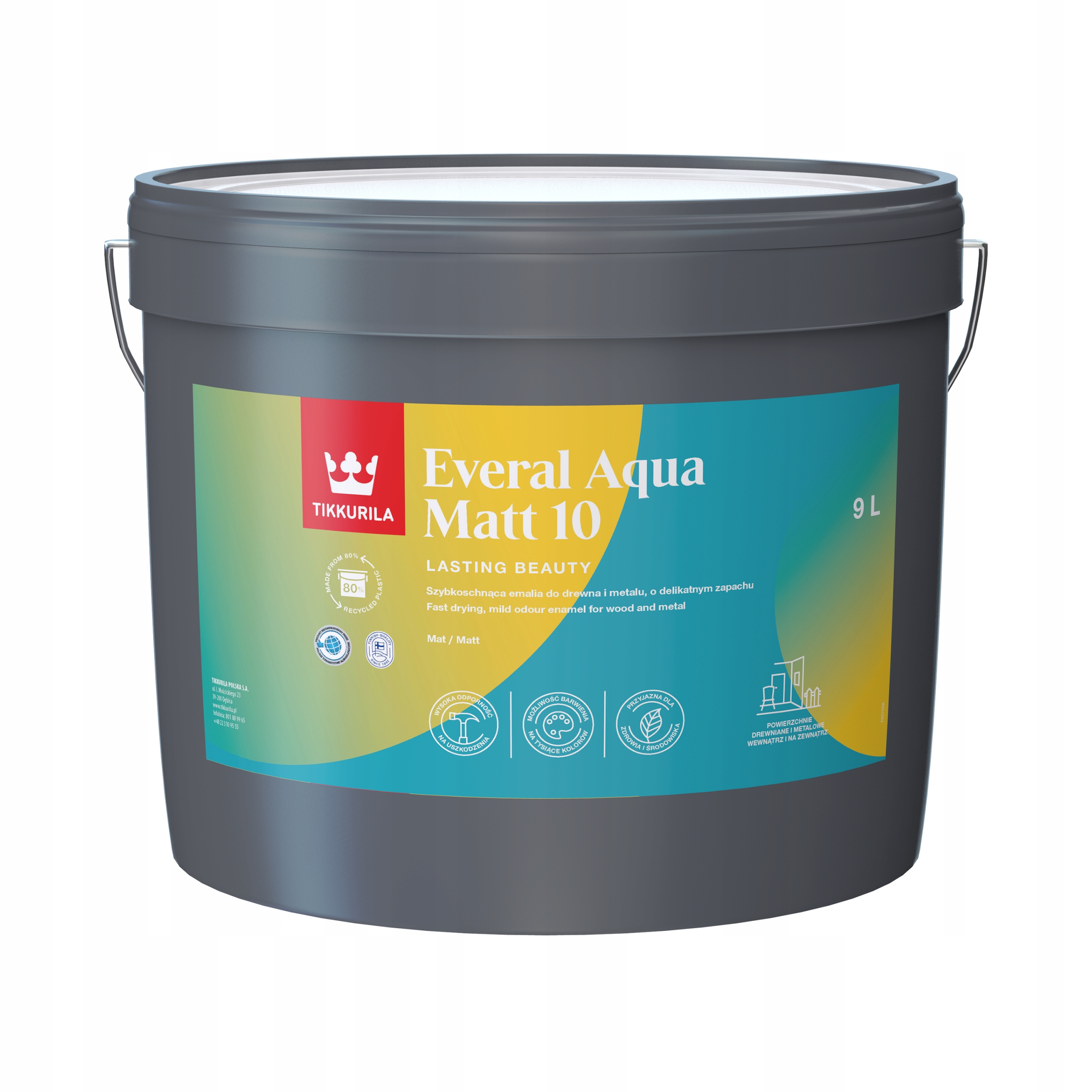 Barva na dřevo a kov Tikkurila Everal Aqua Matt 10 A 9L bílá