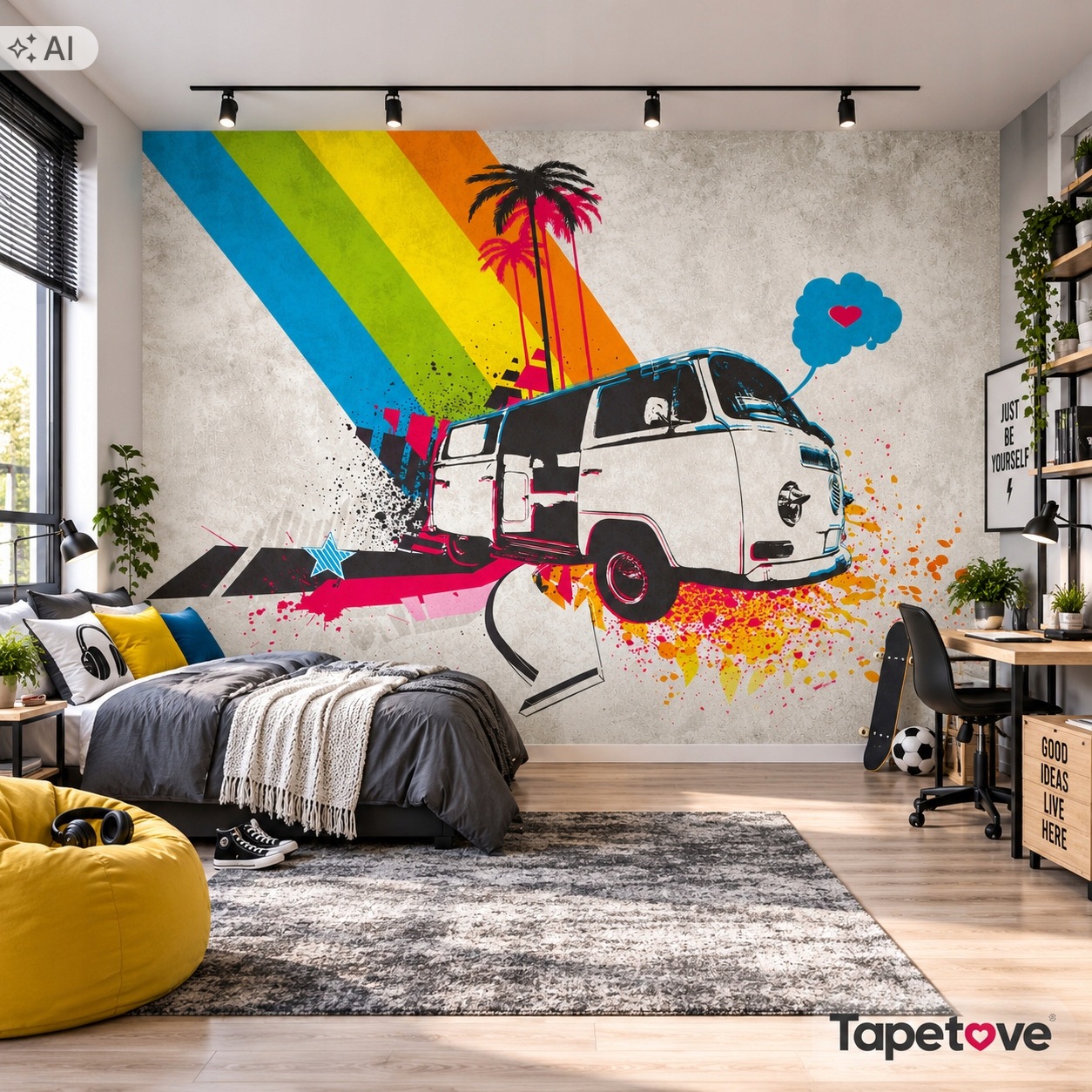 Fototapeta pro mládež bus graffiti palmy do pokoje teenagera 371x280