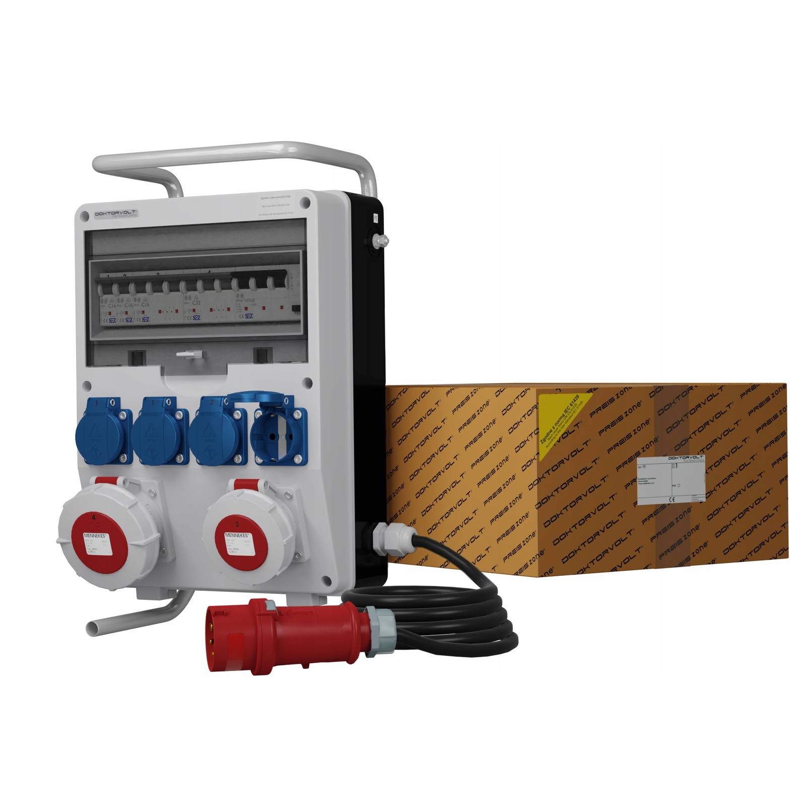 Stavebný rozvádzač na stojane s káblom 32A 16A 4x230V rozvádzač