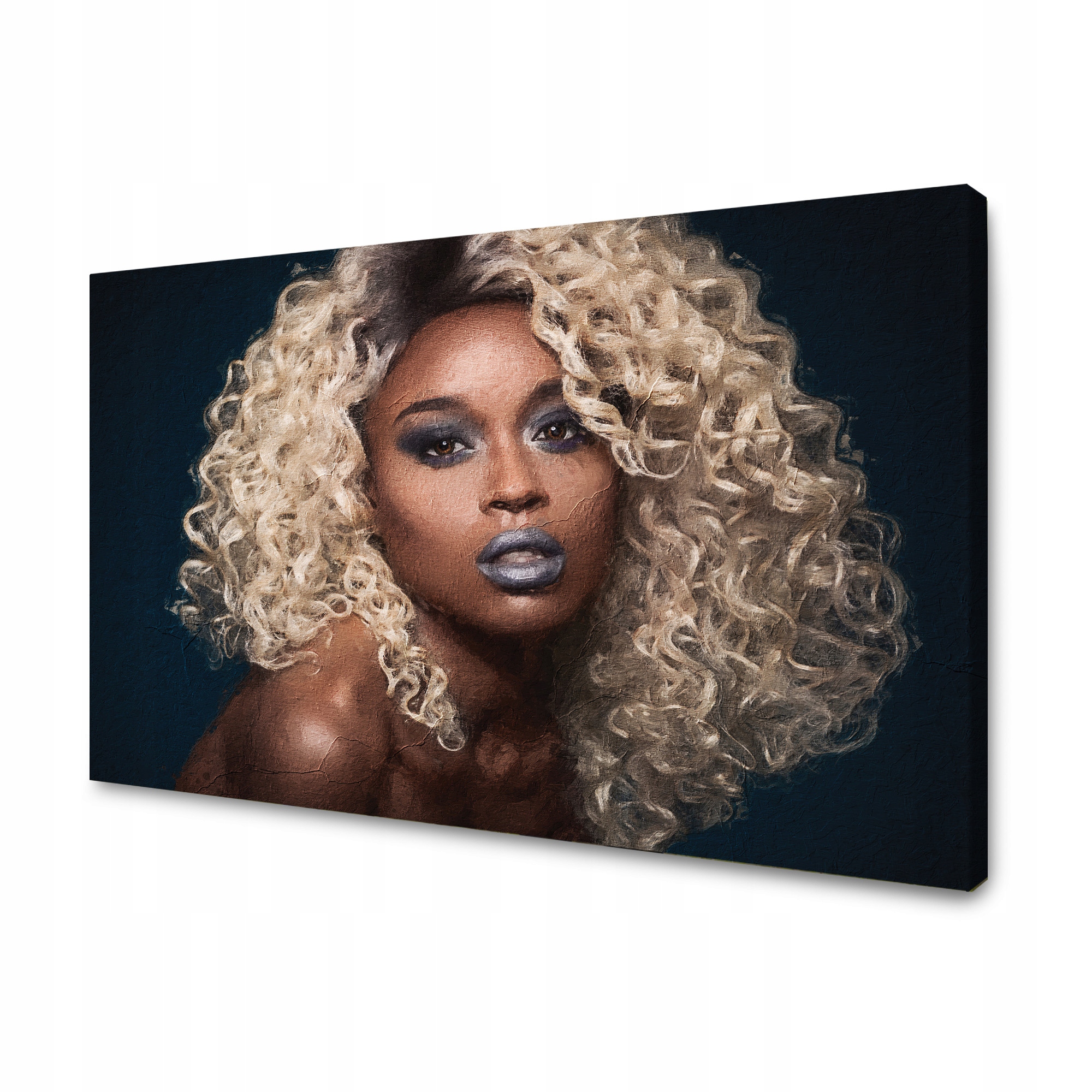 Obraz na plátně Černá žena Blond Vlasy Kudrlinky 120x70 cm