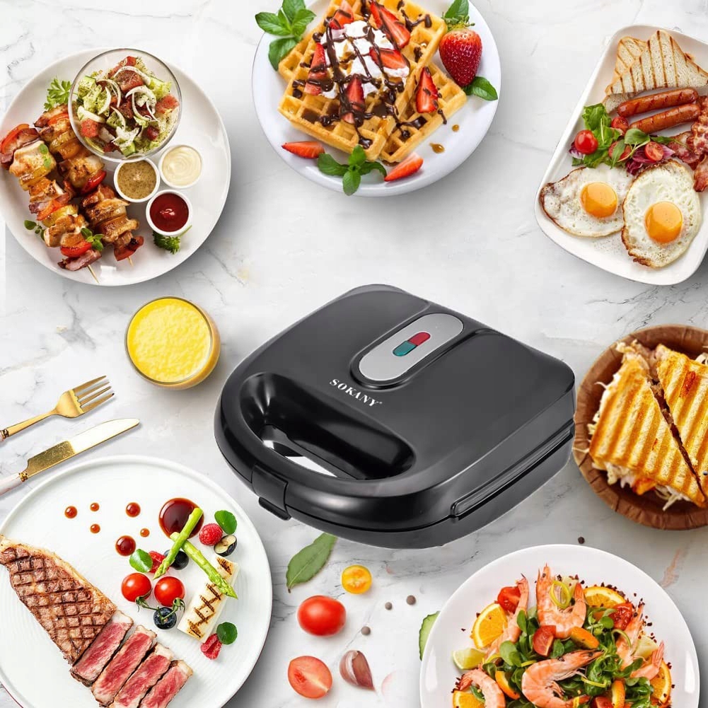 SOKANY Urządzenie 6w1 750W Opiekacz Gofrownica Grill Donut Maker — miniatura 9