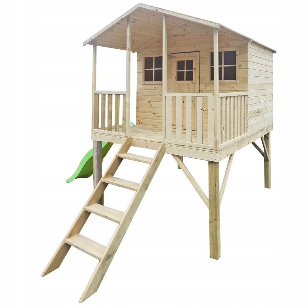 Dřevěný domeček pro děti Gucio do zahrady se skluzavkou 2,2 m světle zelený