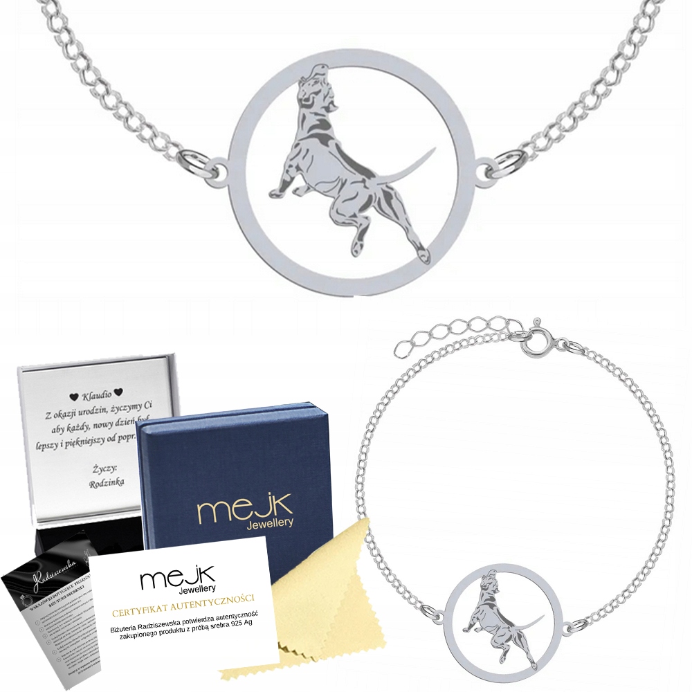 Stříbrný náramek American Pitbull Terrier 925 Dárek Gravírování Bonus