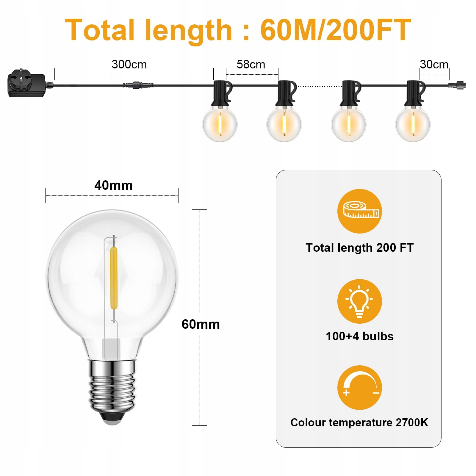LED LAMPKI ZEWNĘTRZNE 61M IP45 Wodoodporne Na Ogród Ślub Imprezę Ciepły — miniatura 4