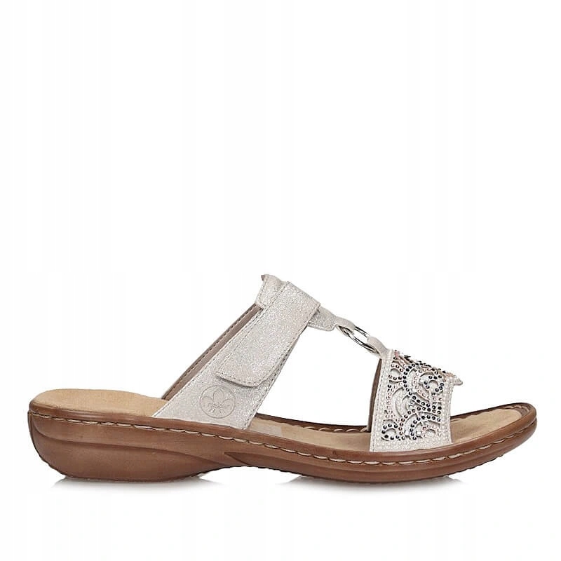 Nazouváky pantofle Rieker 608K2-40 stříbrné na suchý zip