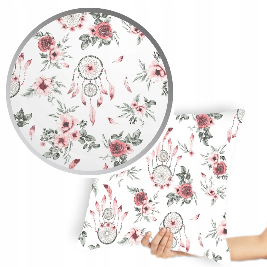 

Poszewka biała różowa kwiaty łapacz snów 40x40 cm