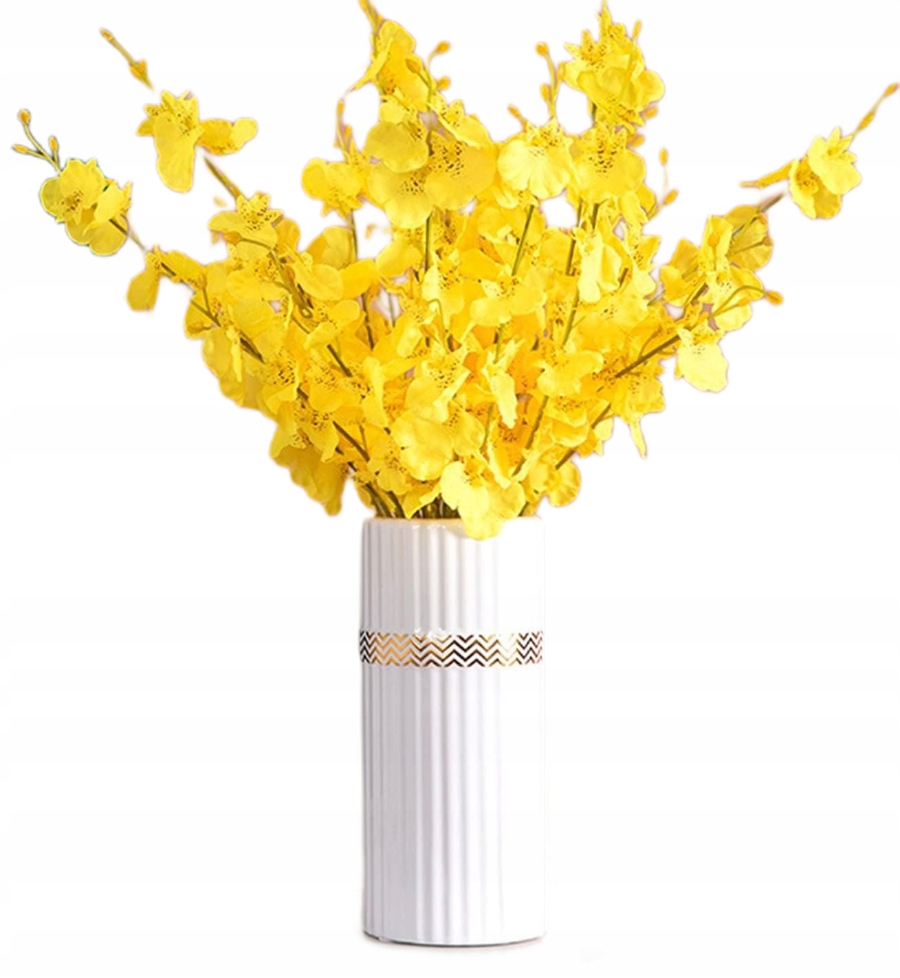 Keramická váza Biela Zlatá Rebrovaná Vysoká Na Kvety Ozdoba Dekorácie