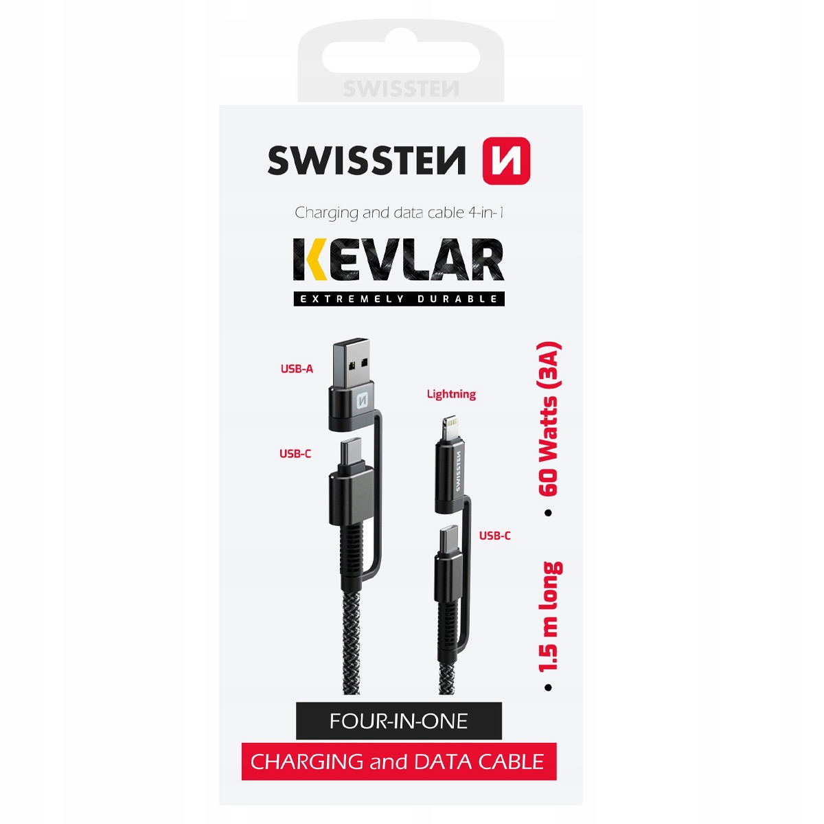 Kabel do ładowania przesyłu danych 4w1 USB-A USB-C lightning 1,5m SWISSTEN Marka Swissten