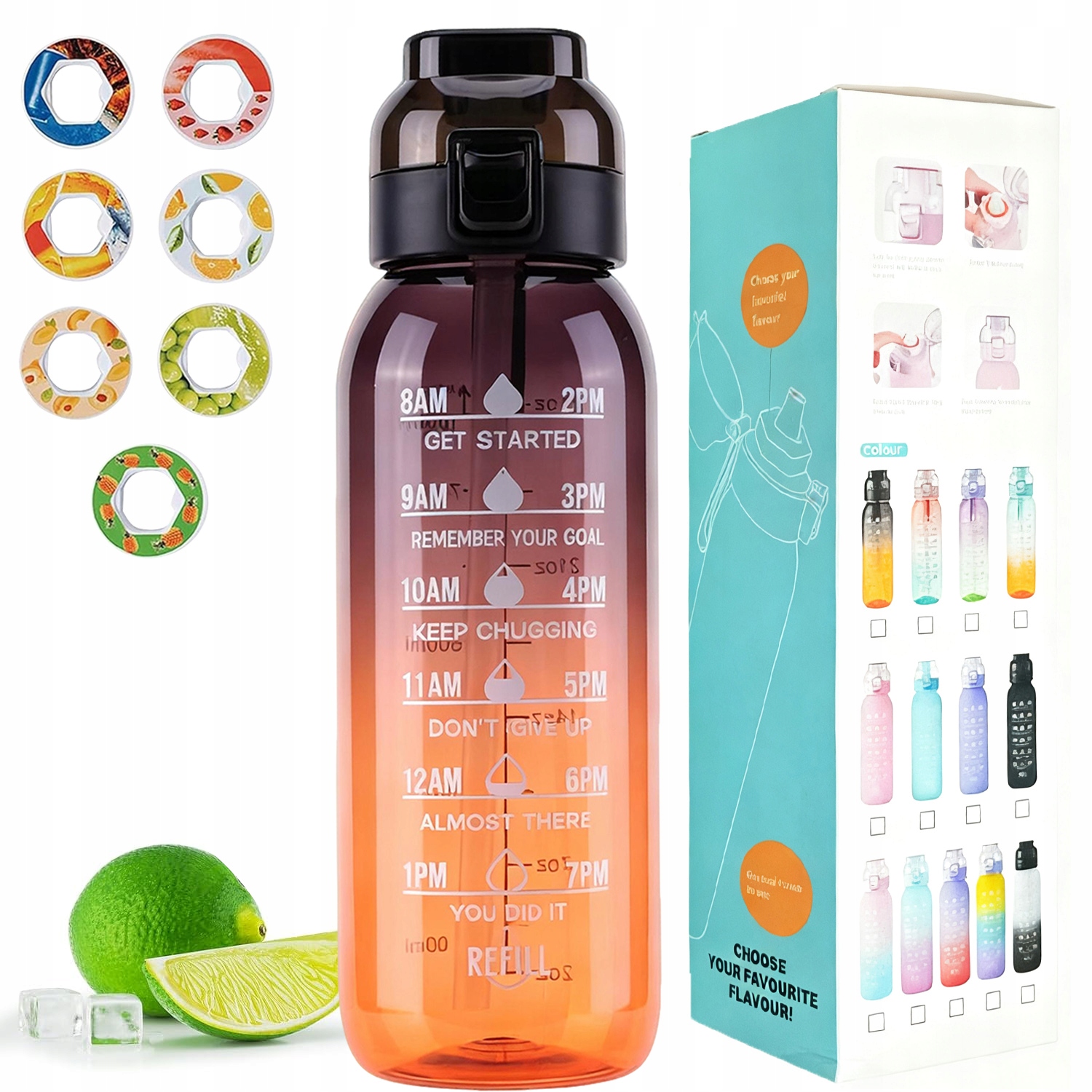 Smakowa Butelka na wodę 1000 ml Z 7 kapsułek smakowych