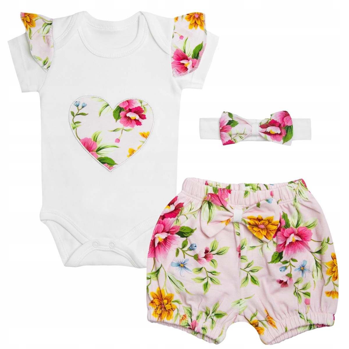 

Komplet Niemowlęcy body bloomersy opaska Serce 80