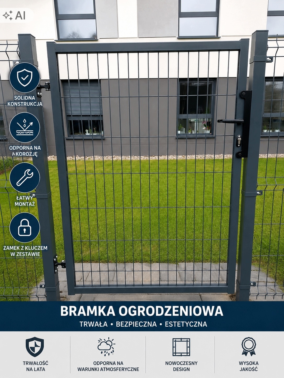 Pakiet 5szt Furtka Uni Plast-met 1200x1000m x 100cm fi 5mm 7016 antracyt