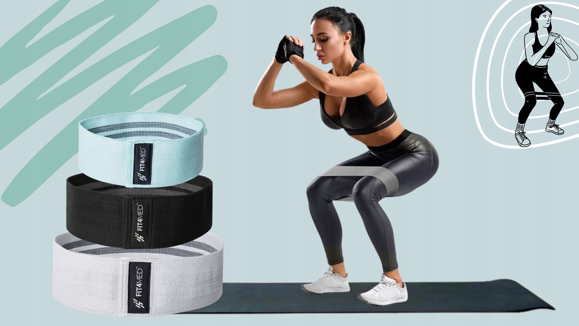 ZESTAW 3SZT GUMY MATERIAŁOWE DO ĆWICZEŃ HIP BAND Grubość 5 mm