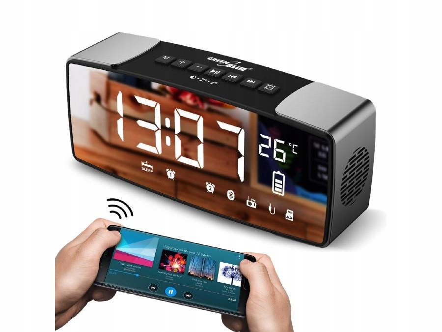 Radiobudík Greenblue GB200 bluetooth 4.2, Fm, aux-in, 6 W, teplota, ala