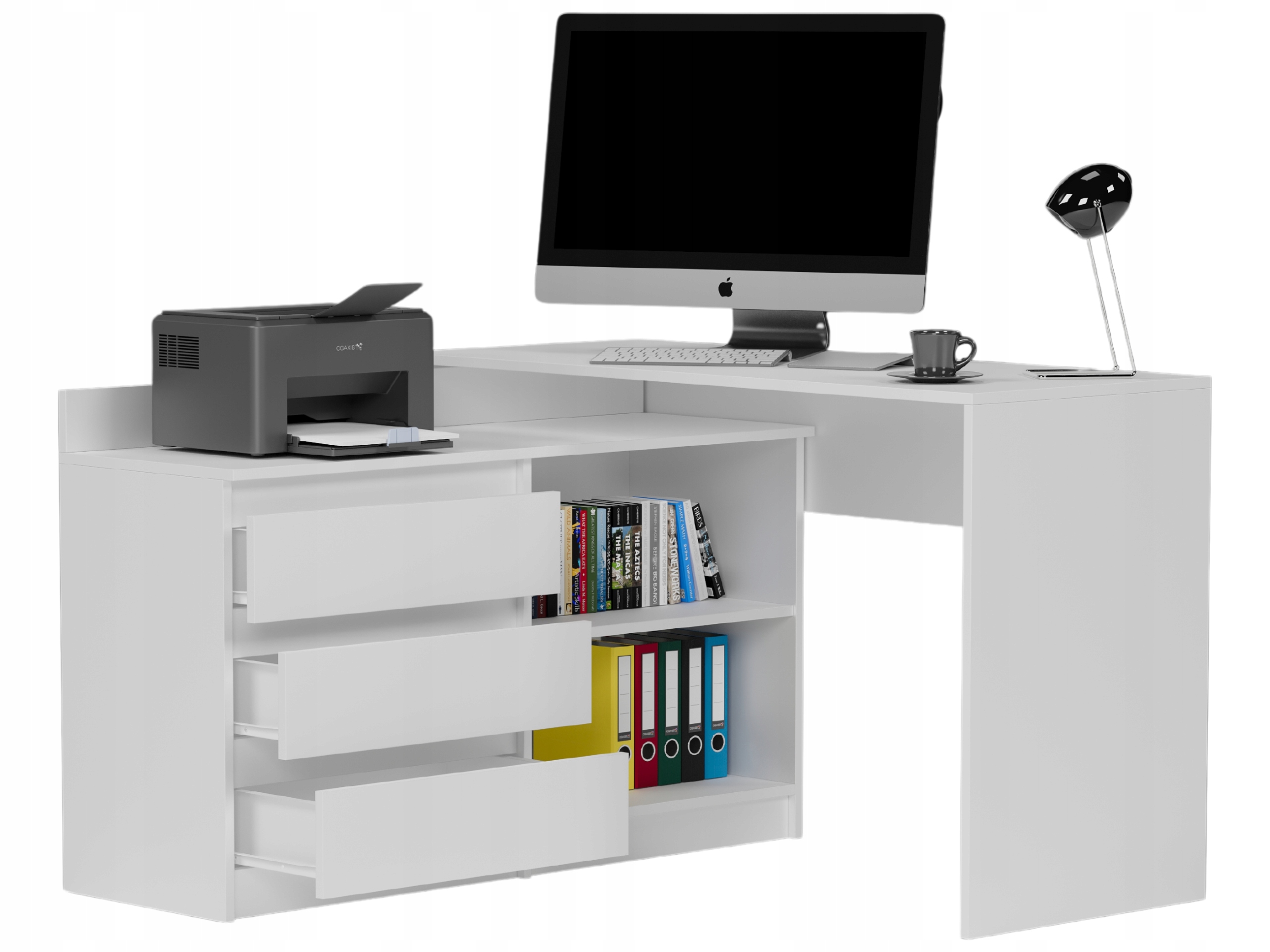 Biurko narożne i komoda zestaw 120x50 białe N-15