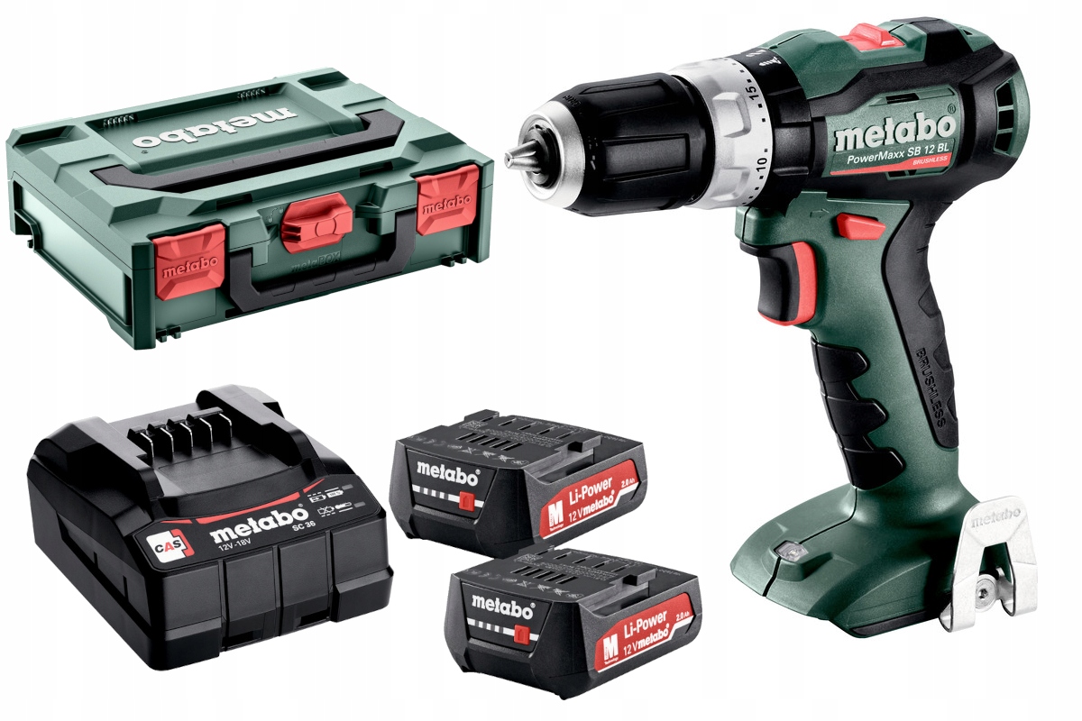 Akumulatorowa wiertarko-wkrętarka udarowa Metabo Sb 12 Bl PowerMaxx 2*2.0Ah