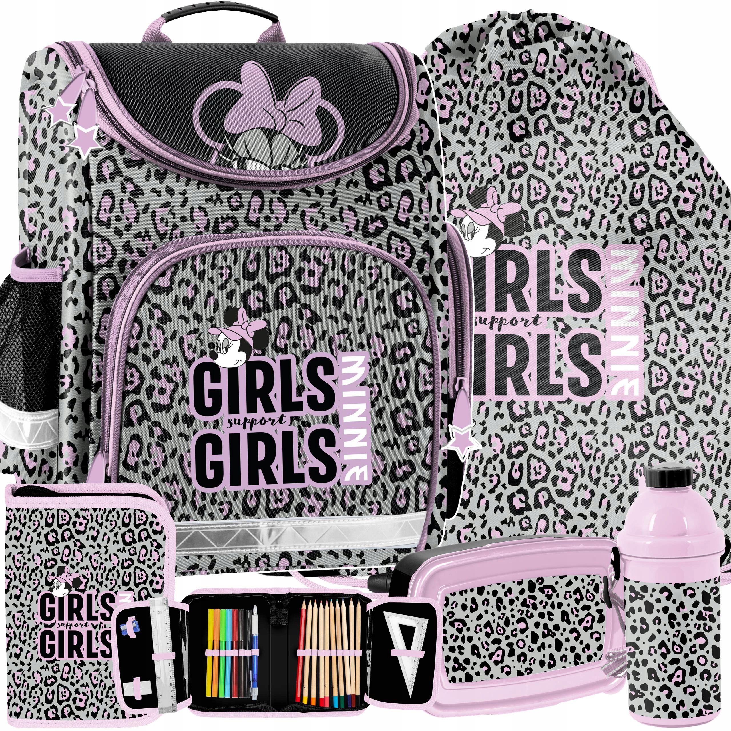 MYSZKA MINNIE TORNISTER SZKOLNY DZIEWCZĘCY KOMPLET 5 elem.