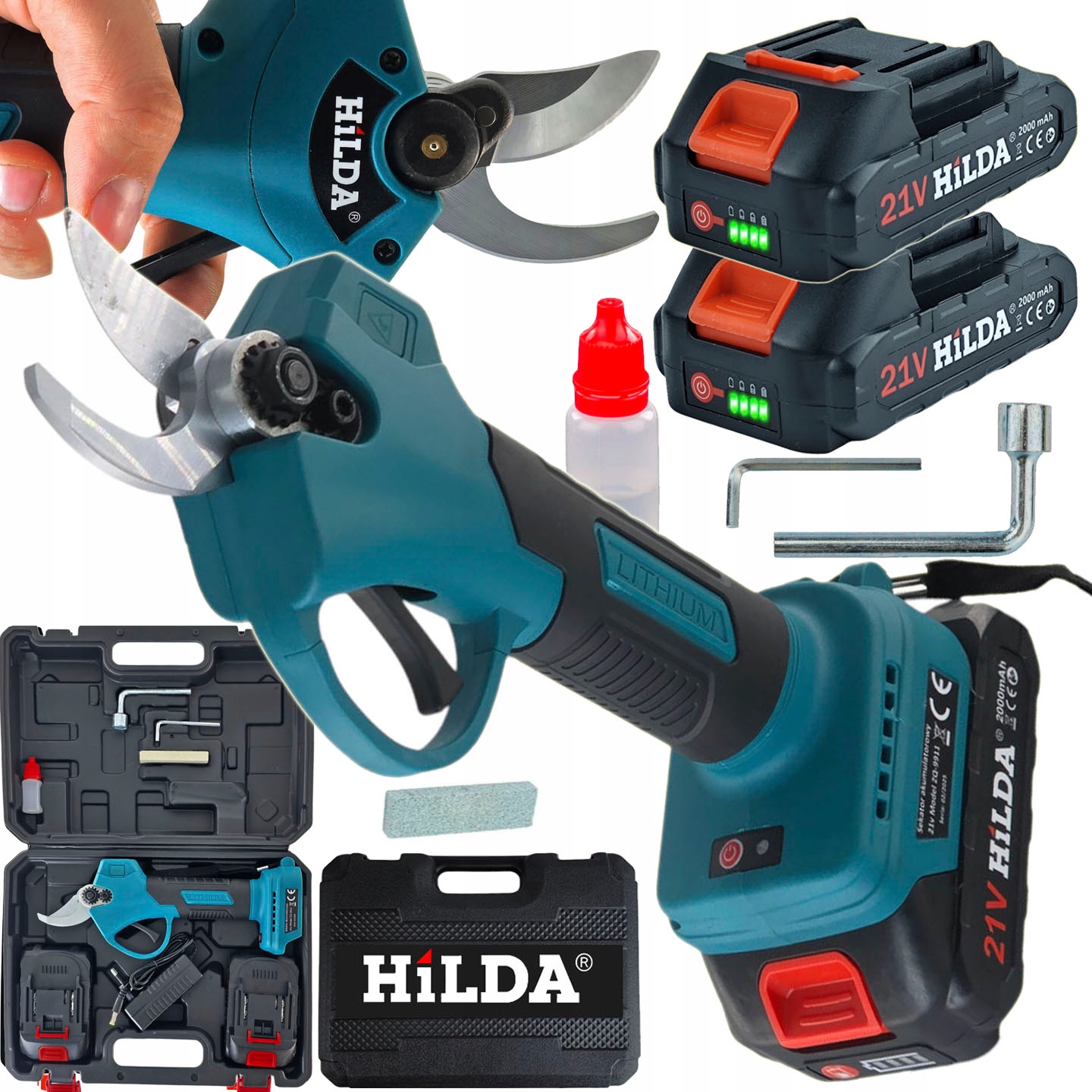 Hilda 21V Sekator Nożyce Akumulatorowe 2 Ah Elektryczne 2 Akumulatory 30 MM