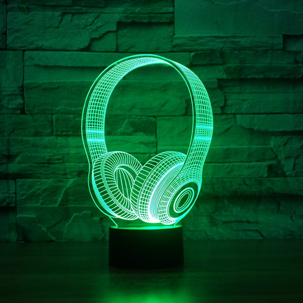 Lampka nocna 3D LED SŁUCHAWKI USB + PILOT RGB Zasilanie sieciowe